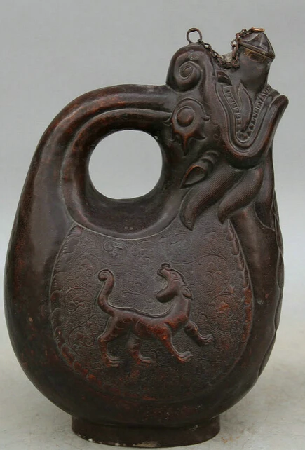 

JP S62 10" Chinese palace Copper Dragon Handle Beast Horse Milk Wine Tea Pot Flagon