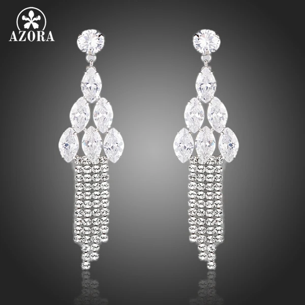 AZORA Sparkling Water Drop Clear AAA+ Cubic Zirconia Dangling Earrings TE0099