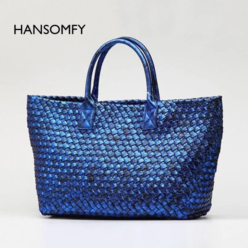 

HANSOMFY woven bag snake embossed color electric commuter hand woven shopping bags for new all-match