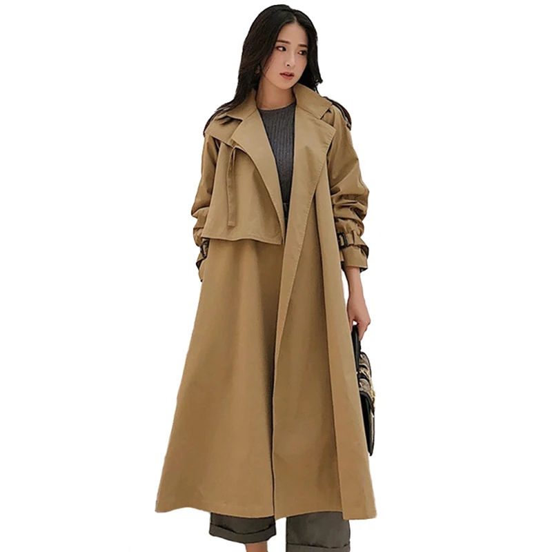 Khaki Trench Coat Women Spring Autumn Long Coat Casual Tops Fashion ...