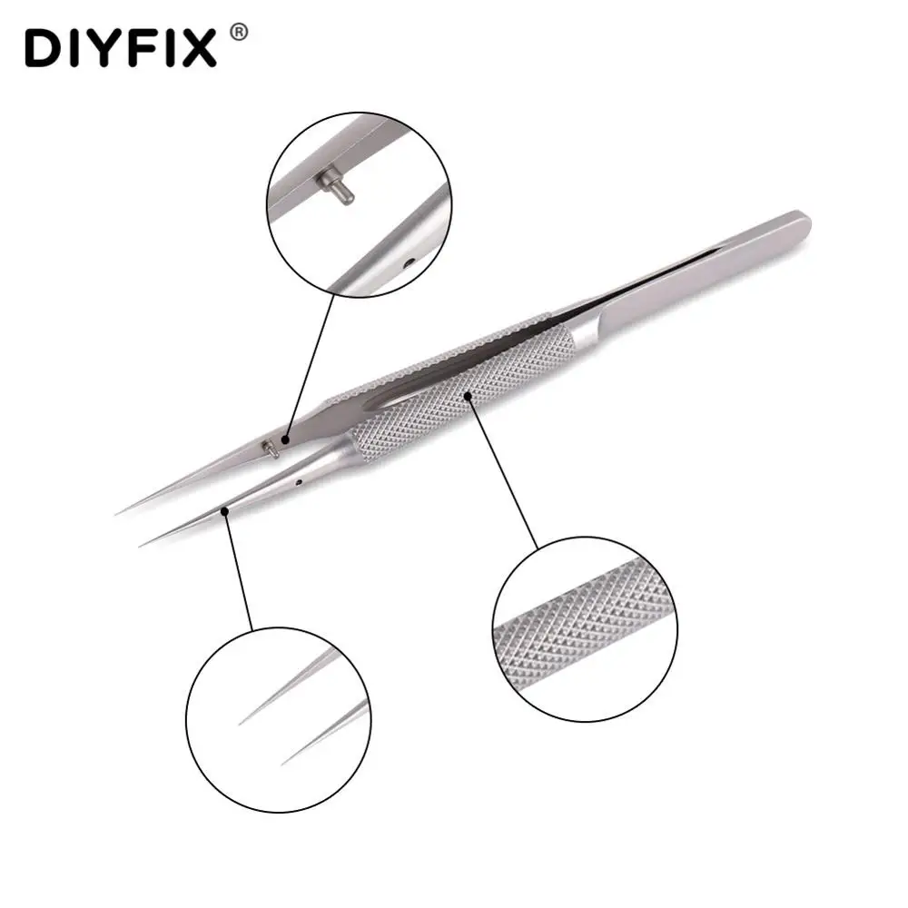 DIYFIX, ультра точный пинцет, инструмент для ремонта мобильного телефона, для iPhone, материнская плата, прыгающая линия, зажим, 0,02 мм, Fly Line, набор ручных инструментов - Тип головки пинцета: Острый угол