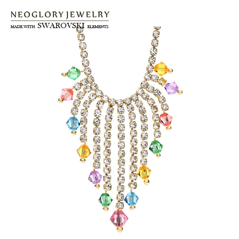 

Neoglory Austria Crystal & Czech Rhinestone Pendant Long Necklace Colorful Light Yellow Gold Color Trendy Lady Party Geometric