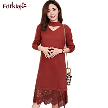 

Fdfklak Elegant Lace Vestidos Women Long Sleeve Knit Sweater Pregnant Dress Spring Autumn Maternity Dresses Pregnancy Clothes