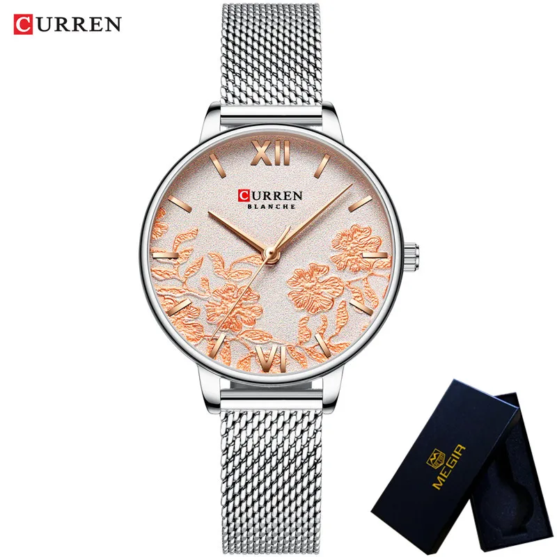 CURREN женские часы водонепроницаемые Лидирующий бренд роскошные серебряные женские часы браслет из нержавеющей стали Классический браслет женские наручные часы 9065 - Цвет: CU906503 with box