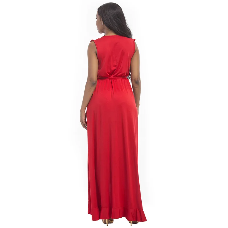 ShejoinSheenjoy Sexy Deep V-Neck Ruffles Women Long Dress Waist Drawstring Split Sleeveless Summer Dress Plus Size Maxi Dresses (7)
