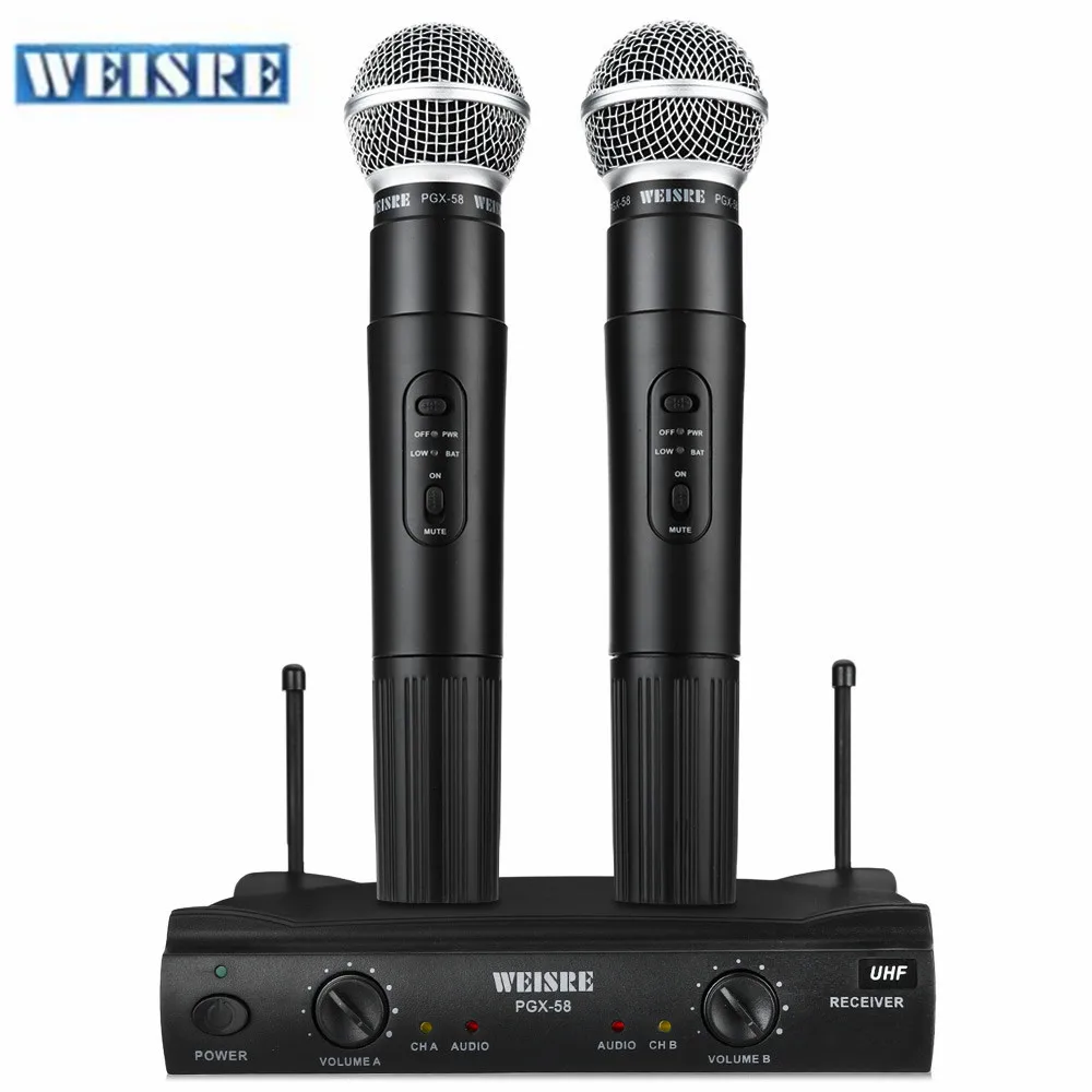 

WEISRE PGX58 UHF Wireless Microphone Mic System Dual Handheld + 2 x Mic Cordless Receiver for Karaoke Party KTV