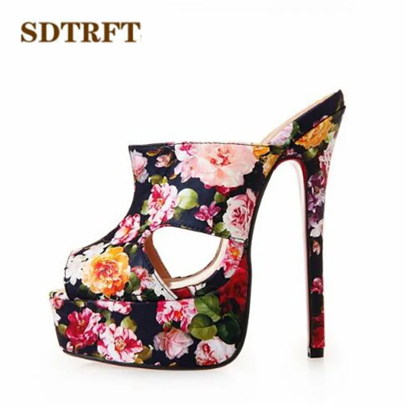 

SDTRFT PLUS:40-43 44 45 46 Summer slides Open Toe Sandals 16cm thin High-heeled female Shoes woman Slingbacks pumps zapatos