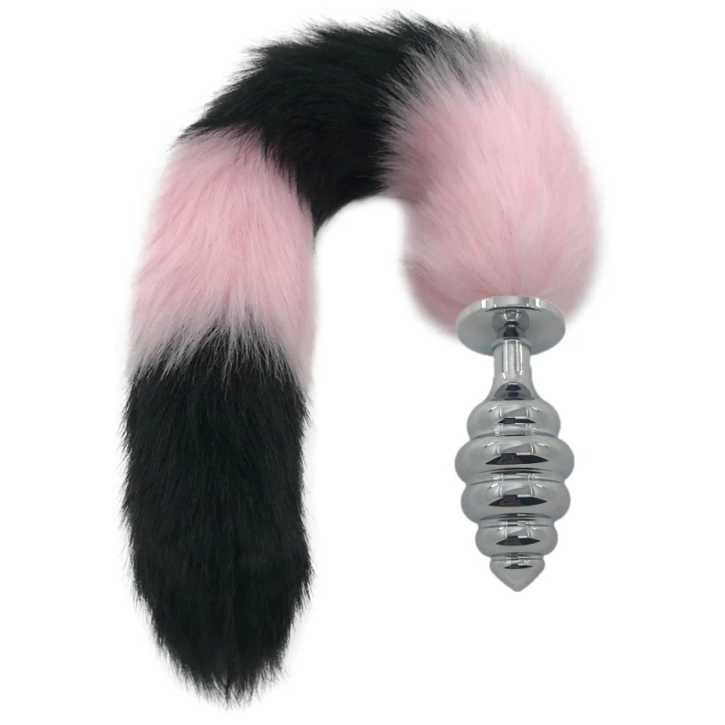 Pink and Black 40cm Fox Tail Anal Plug Metal Thread Butt Dilator Sex Toys for Female Masturbation Product H8-170C | Красота и