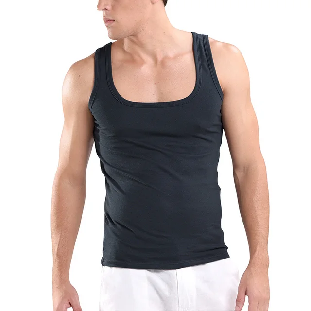U Neck Sleeveless Undershirts Singlet Breathable Cotton Mens Vest Plus