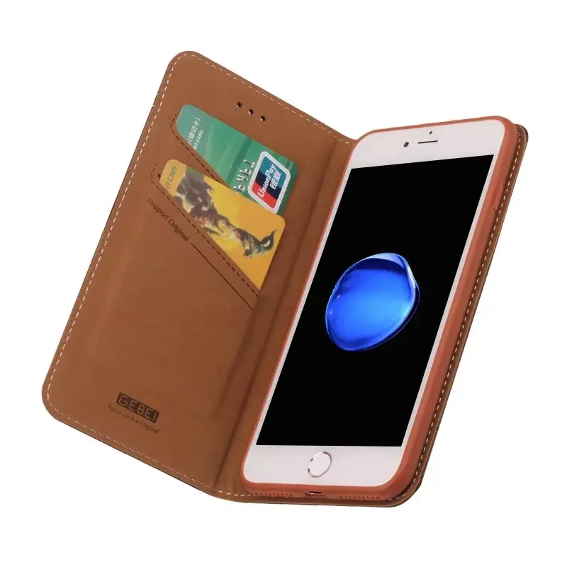  Luxury Original Brand GEBEI Genuine Leather Flip Unique Magnet Design Stand Case Cover For iPhone 1