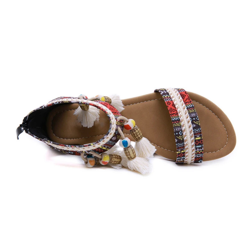 BEYARNE/женские босоножки; Летняя женская обувь на плоской подошве в богемном этническом стиле; женские босоножки; сандалии со стразами; пляжные удобные шлепанцы