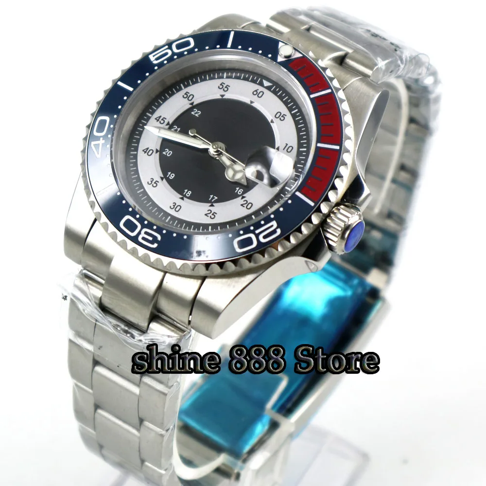 

40mm sterile black dial blue ceramic bezel sapphire miyota automatic mens watch