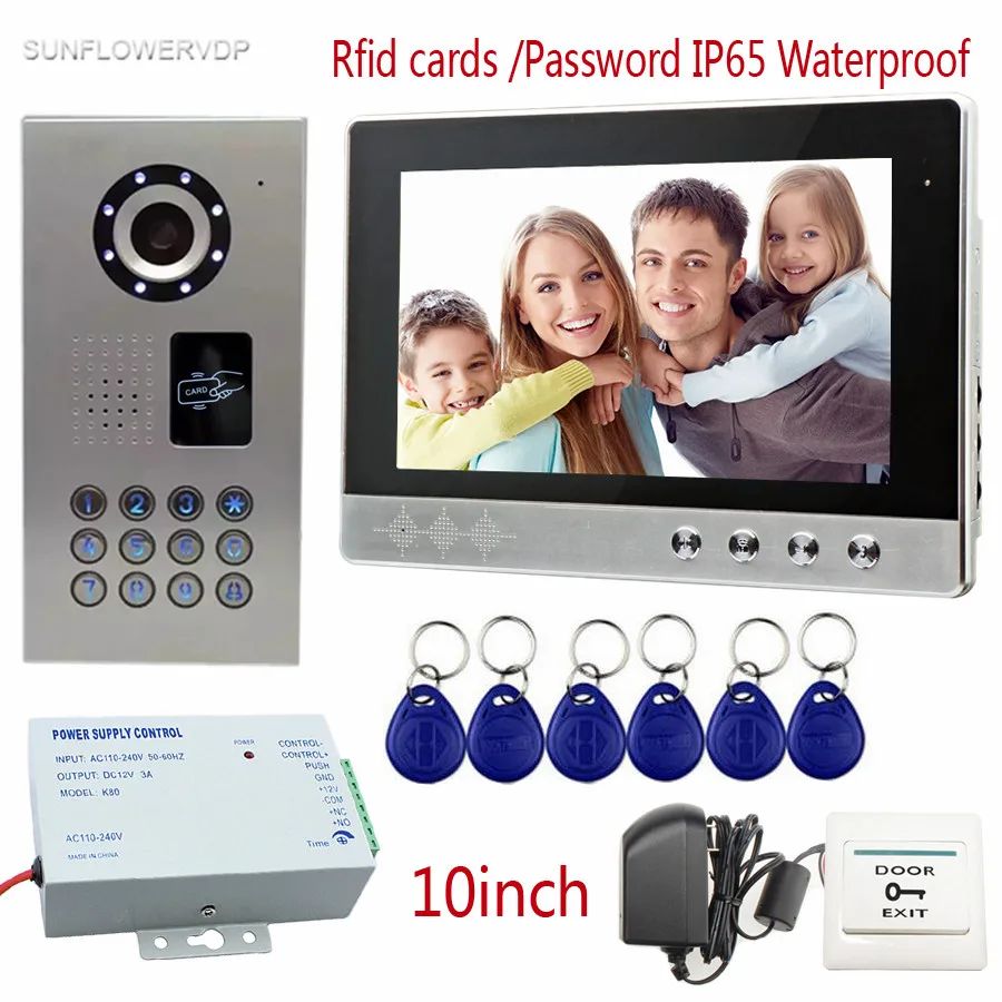 

SUNFLOWERVDP Rfid Home Video Door Phone IP65 Waterproof Video Doorman Color 10" Intercom Camera Video Doorbell System Unit