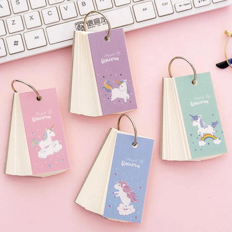 

Cartoon Mini Rainbow Unicorn Notebook Ring Buckle Blank Word Book Card Tearable Notepads Stationery gift Cute memo pad