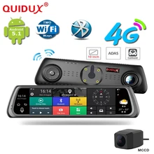 QUIDUX Android 5.1 Car DVR 4G WCDMA 10 Inch Touch Rearview Mirror DVRS Dual Lens GPS Navigation Dash Cam Video Recorder Dashcam
