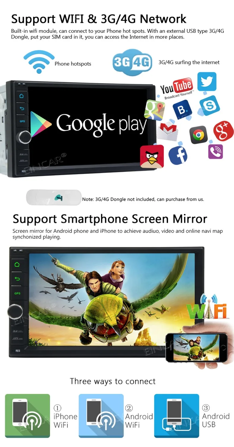 Perfect 7 "  Capacitive Touch Screen Car Stereo Radio GPS Beidou Glonass Galileo 1080P Video WiFi 3G 4G OBD2 Screen Mirroring Bluetooth 4