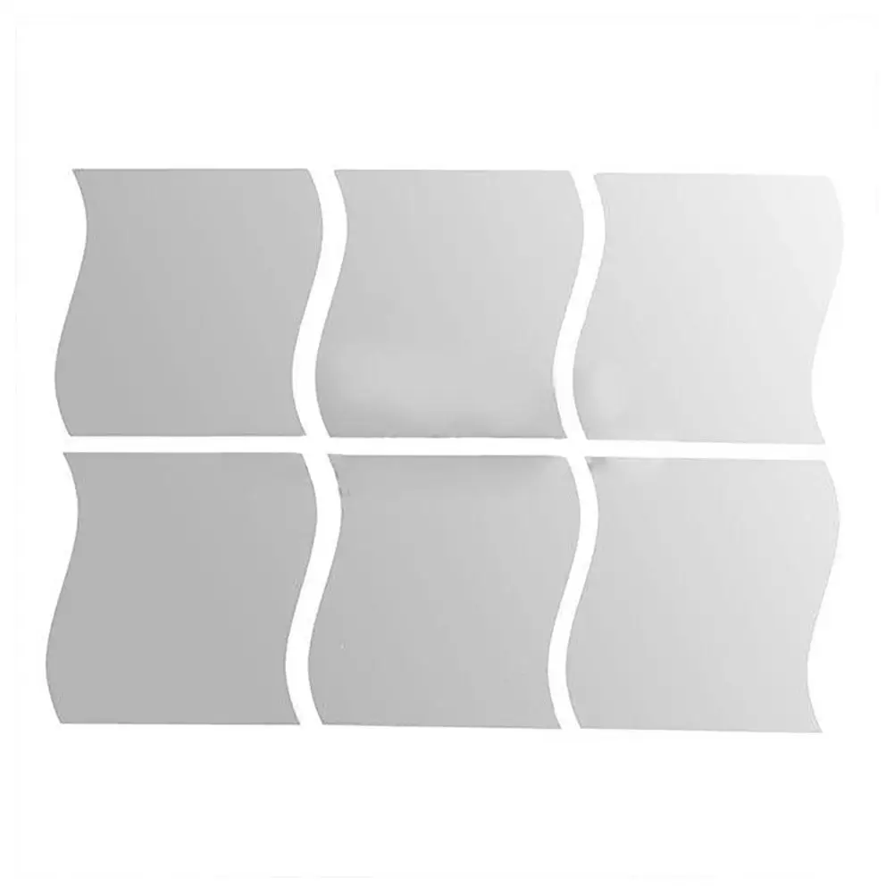 6pcs Wave Mirror Tile Wall Stickers 3D Decal Mosaic Home Room