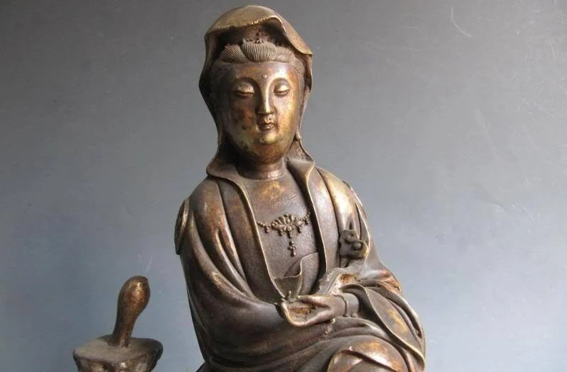 

12"Chinese Old Bronze Eight treasures freedom Kwan-Yin Bodhisattva Buddha Statue