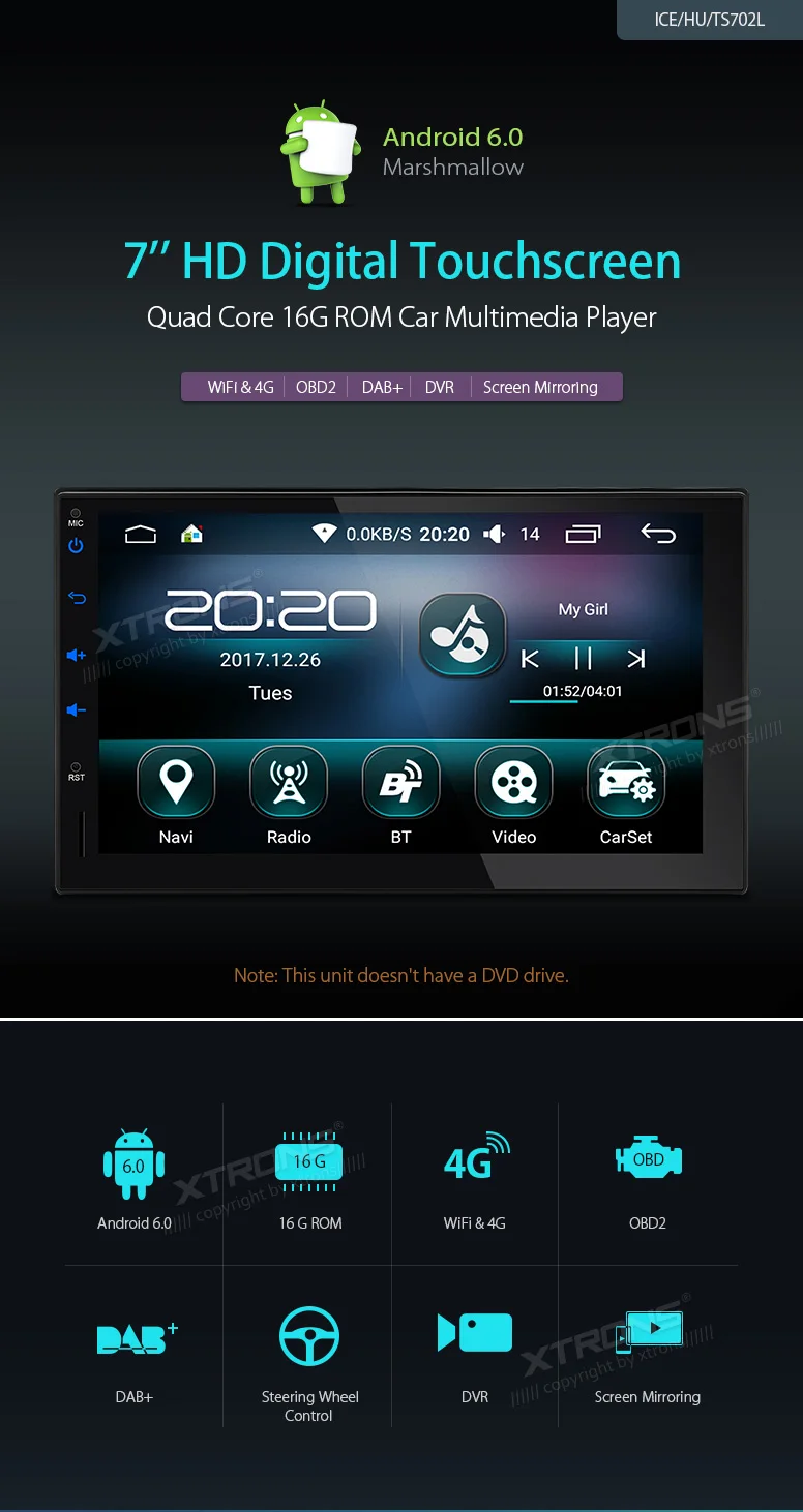 Top Universal 7" Android 6.0 Car Stereo Radio GPS Quad Core Digital Touch Screen Auto Multimedia Player DAB+ OBD WIFI NO DVD 0