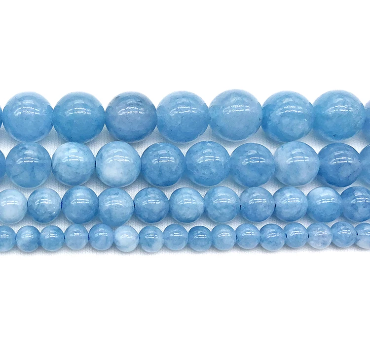 Бусины из натурального камня, Синий аквамарин, ангелит, круглые бисерные бусины 4, 6, 8, 10, 12 мм, подходят для самостоятельного изготовления ювелирных изделий, женских браслетов