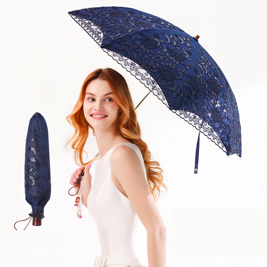 

Luxury UV Protection Umbrella Wedding Lace Portable Girls Sun Umbrella Women Folding Outdoor Modis Small Light Parasol 40YS104