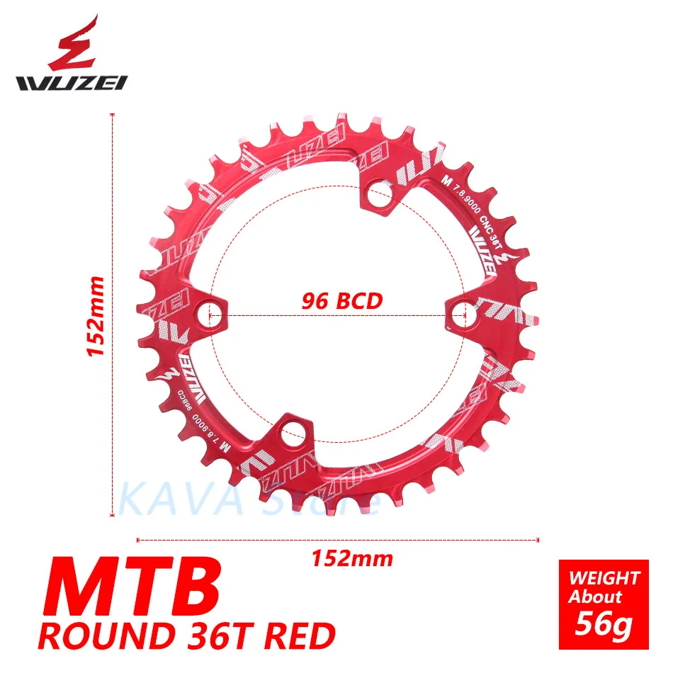 Wuzei 96BCD MTB велосипедная Звездочка широкий узкий Звездочка 32/34/36T Овальный/круглый рукоятка передняя Звездочка для Shimano M7000 M8000 M9000 - Цвет: Round red 36T