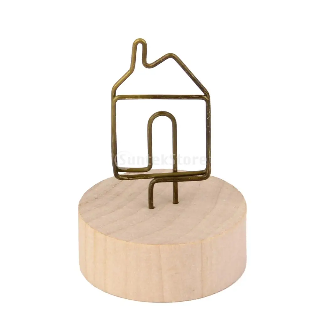 

House Shape Design Clip Table Place Setting Name Card Memo Note Holder Wood Base