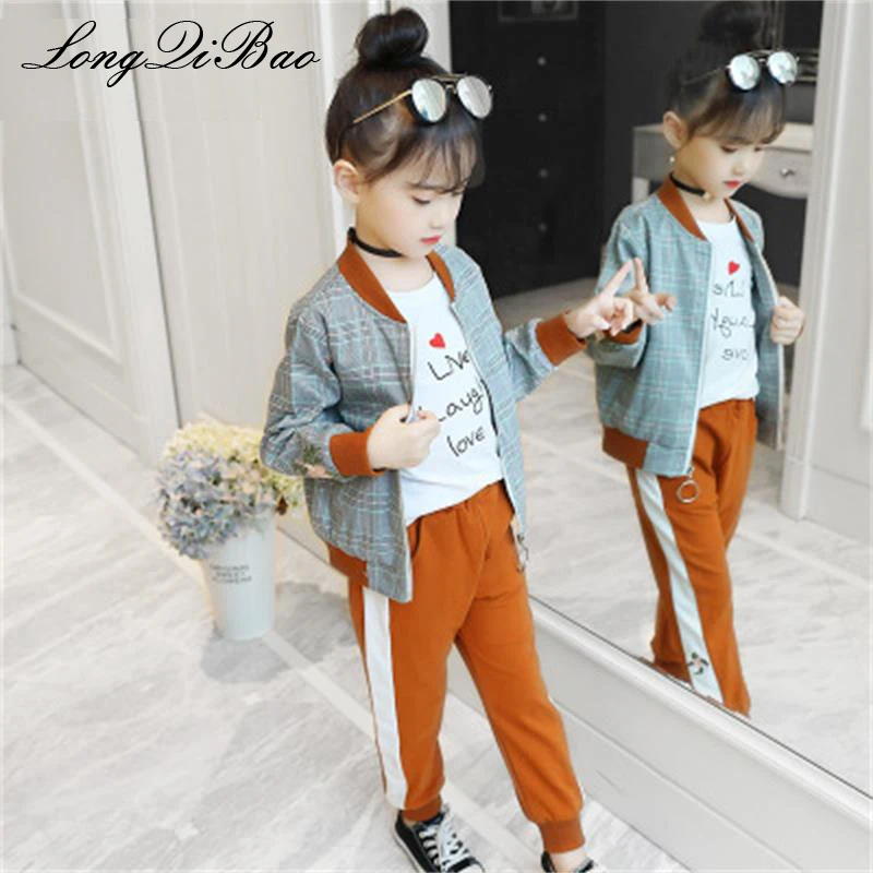 

Girls 2018 New Casual Plaid Children's Wear Big Boy Little Girl Korean Ocean Girl Big Child Long Sleeve Two-piece Set