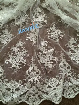 

white French Net Lace Fabric with sequins Latest african embroidered lace fabric DiuDiu-72803 for wedding dress