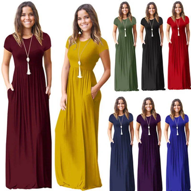 

2018 summer Casual long style women beach solid maxi dress female dresses