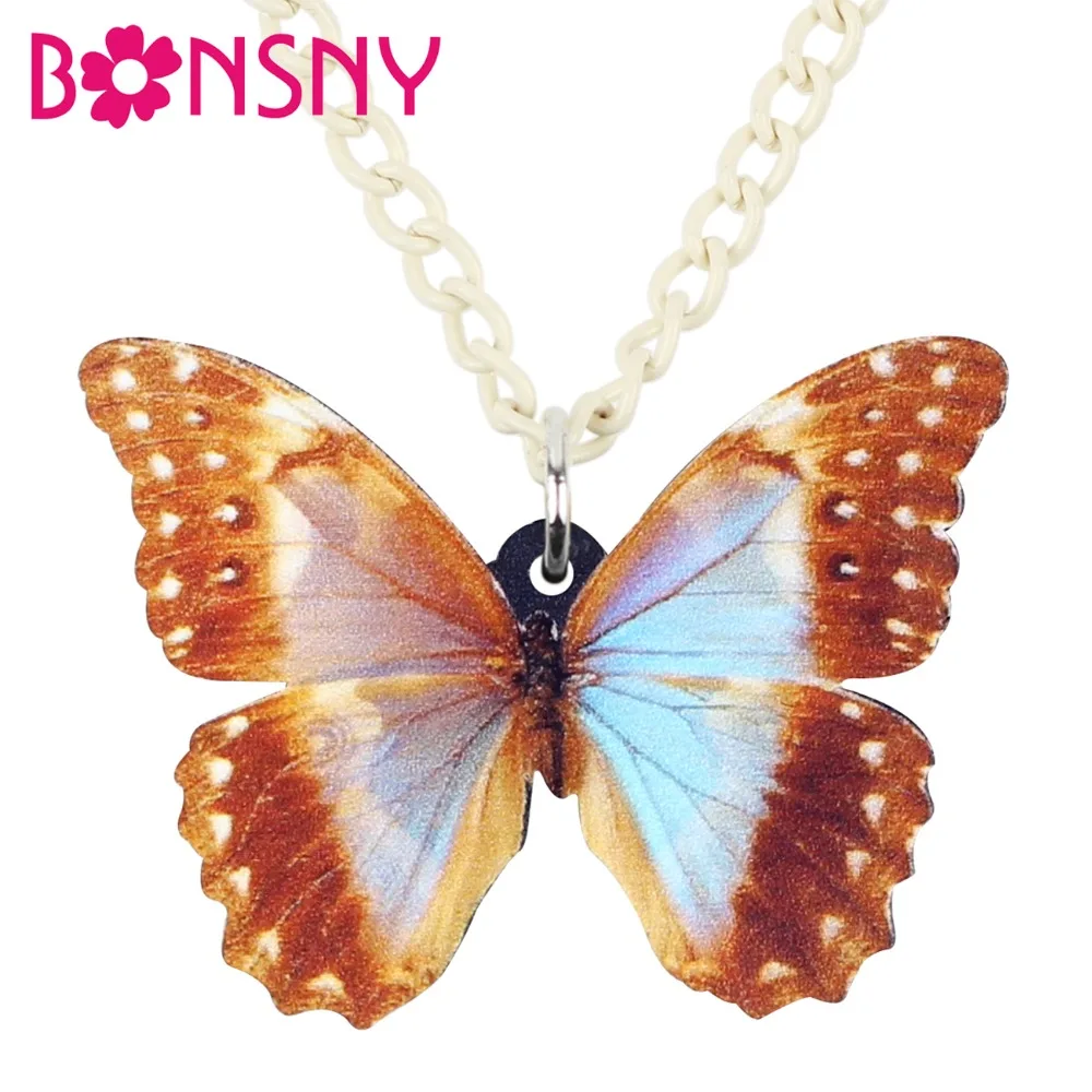 

Bonsny Acrylic Big Tropic Shiny Butterfly Necklace Pendant Long Chain Collar Animal Insect Jewelry For Women Girls Teens Gift