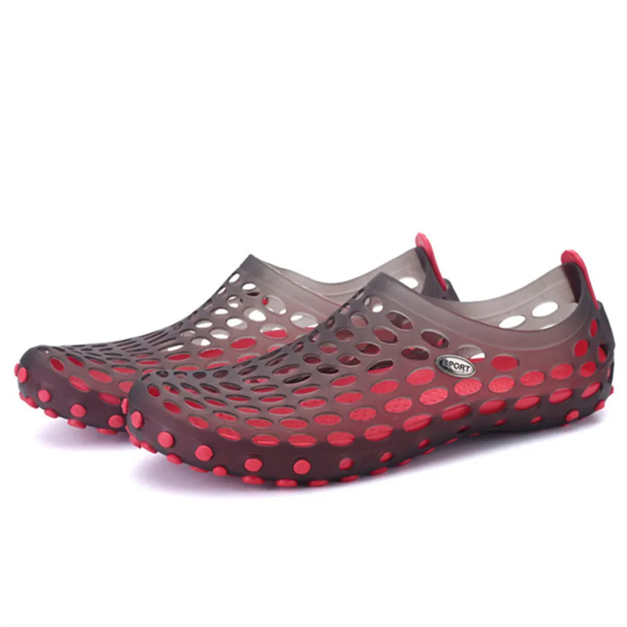 Обувь из ПВХ EVA; обувь для прогулок по тепу; обувь для прогулок; летние дышащие пляжные сандалии; обувь с перфорацией - Цвет: Black and red