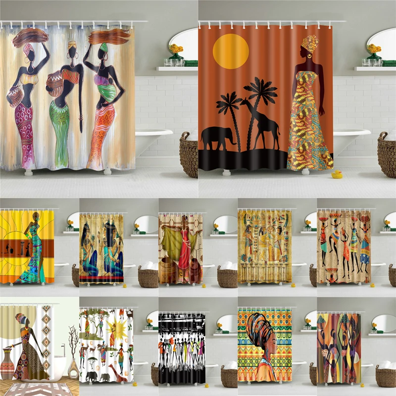 Abstract African Prints Shower Curtain Fabric Polyester Curtains for