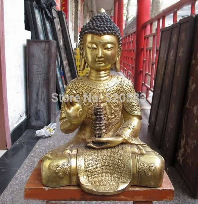 

Tibet Buddhism Bronze Gilt handwork Sakyamuni Hold pagoda Amitabha Buddha Statue