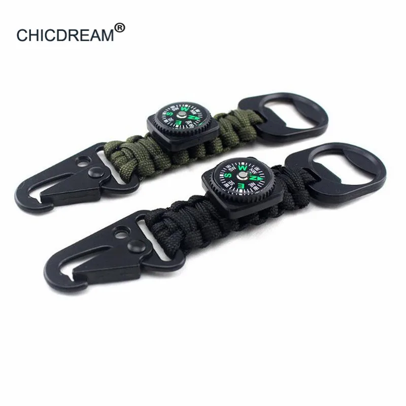 

Multifunction Nylon Rope Survival Keychain Outdoor Camping Kit Military Parachute Cord Emergency Knot Key Chain Ring with Compas