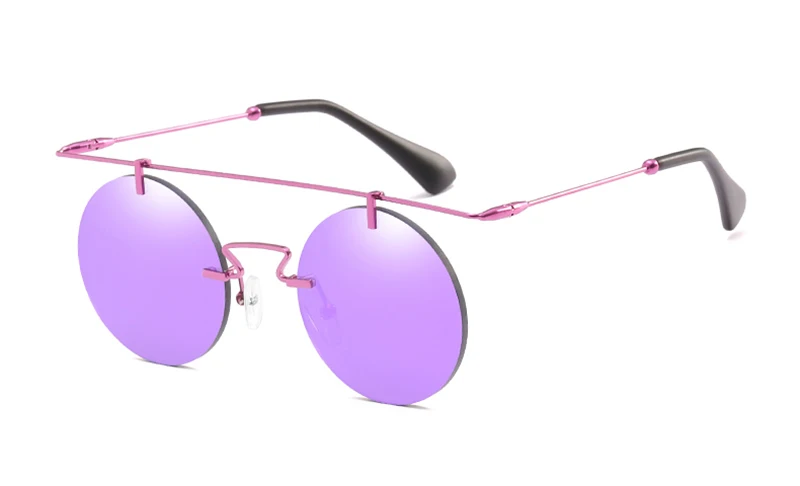 LEIDISEN, без оправы, стимпанк, солнцезащитные очки, круглые, оттенки, для мужчин и женщин, фирменный дизайн, очки, модные, Летний стиль, винтажные, UV400 - Цвет линз: Purple w purple