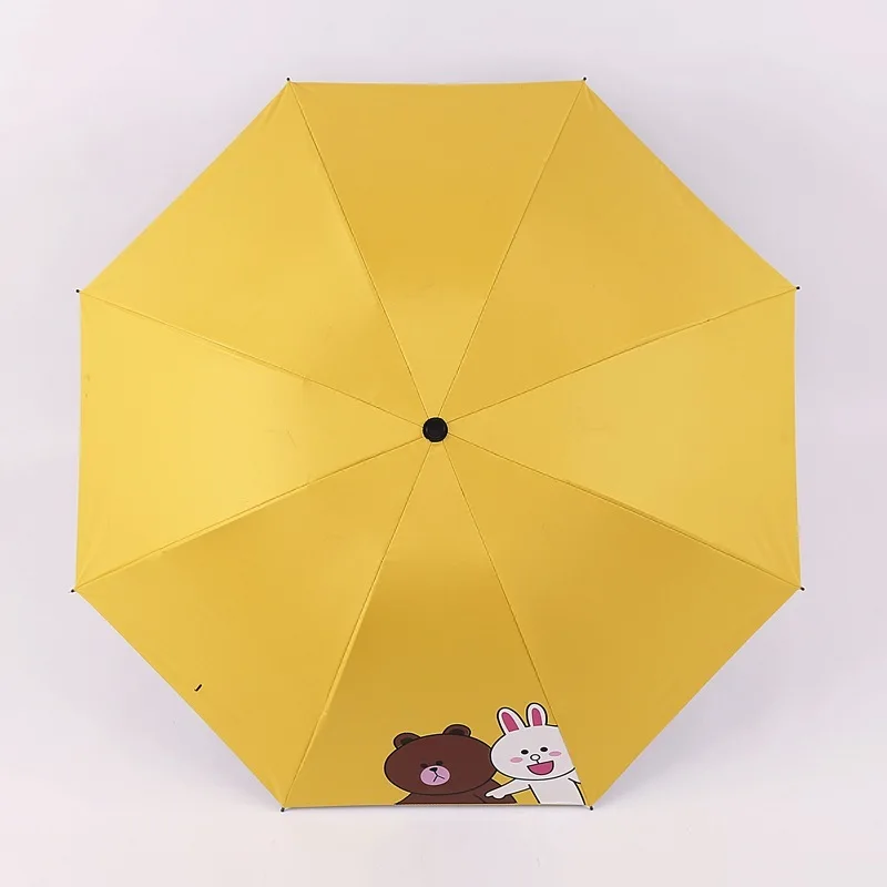 Модный мужской зонт от дождя и солнца женские большие ветрозащитные зонты, дождь для мужчин черное покрытие 8 кости неавтоматический зонтик - Цвет: Small rabbit yellow