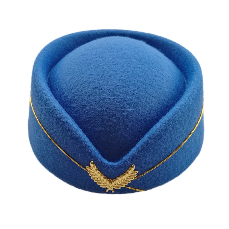 

Trendy Wool Felt Pillbox Air Hostesses Beret Hat Base Cap Airline Stewardess Cadet Sexy Formal Uniform Hat Winter Caps Accessory