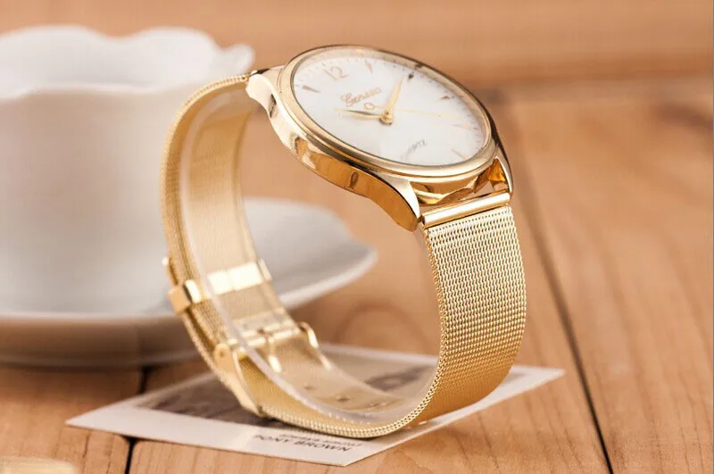 Women Watches Geneva top Brand Famous Relogio Feminino Mesh Stainless Steel Quartz Ladies Dress Wrist watch female Clock