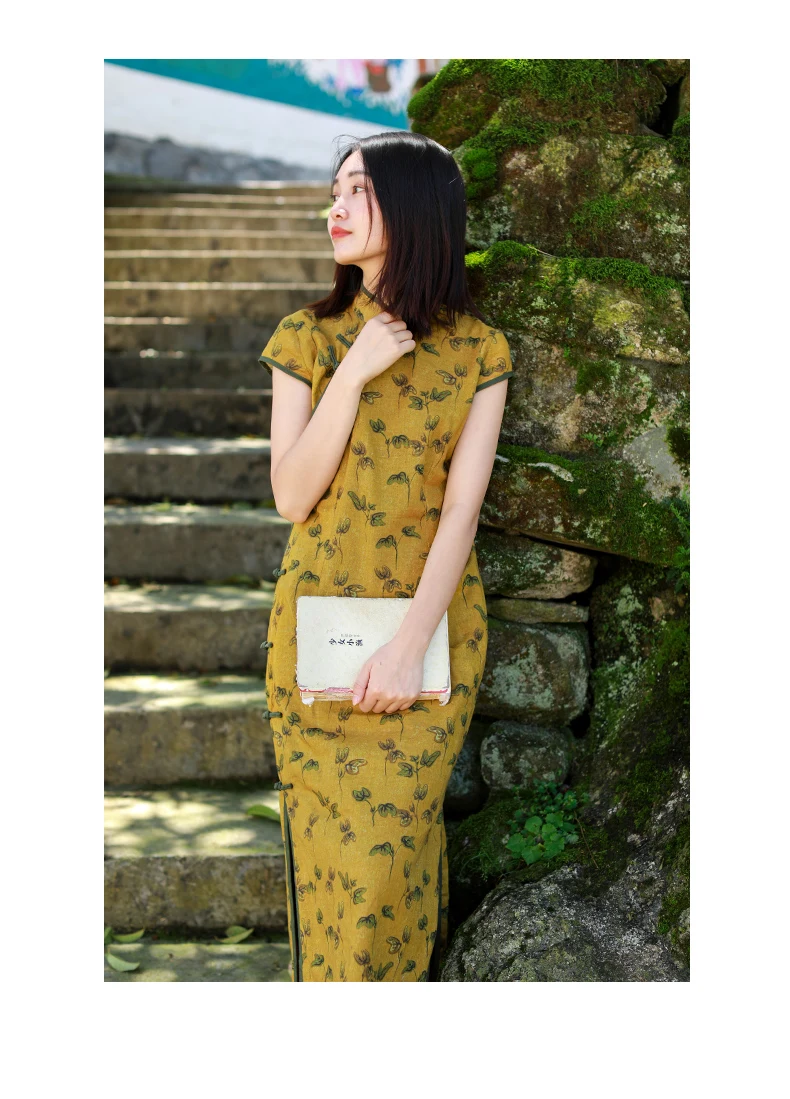 LZJN Oriental Style Dresses Qipao Women Traditional Dress Chinese Cheongsam Long Chinese Dress Modern Qipao Cotton Linen Dress (19)