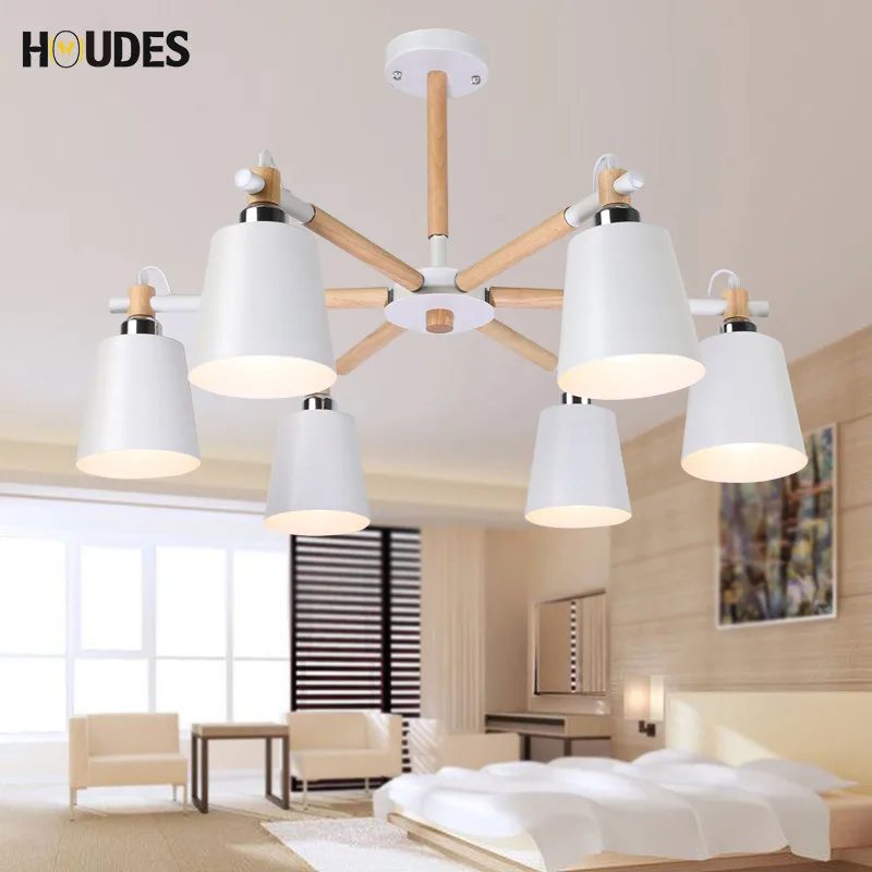 

Creative ceiling chandelier 3/6/8 lamp living room LED chandelier lighting white and black solid wood craft Nordic lamp