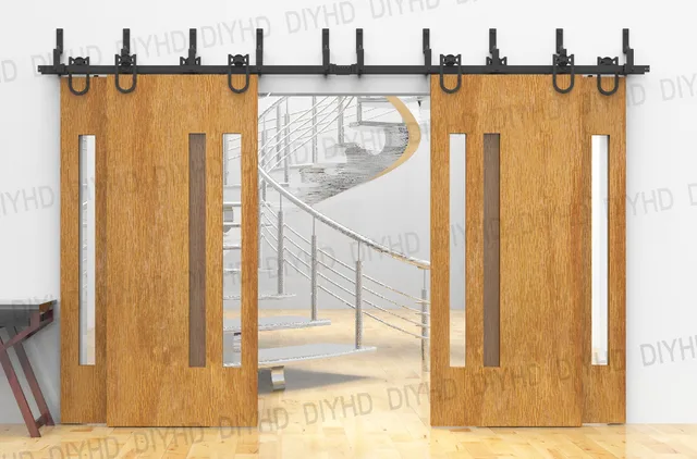 Horseshoe Byp Sliding Barn Wood Closet Door Rustic Black Horseshoe Byp Sliding Barn Wood Closet Door Rustic Black Track Hardware For 4 Doors