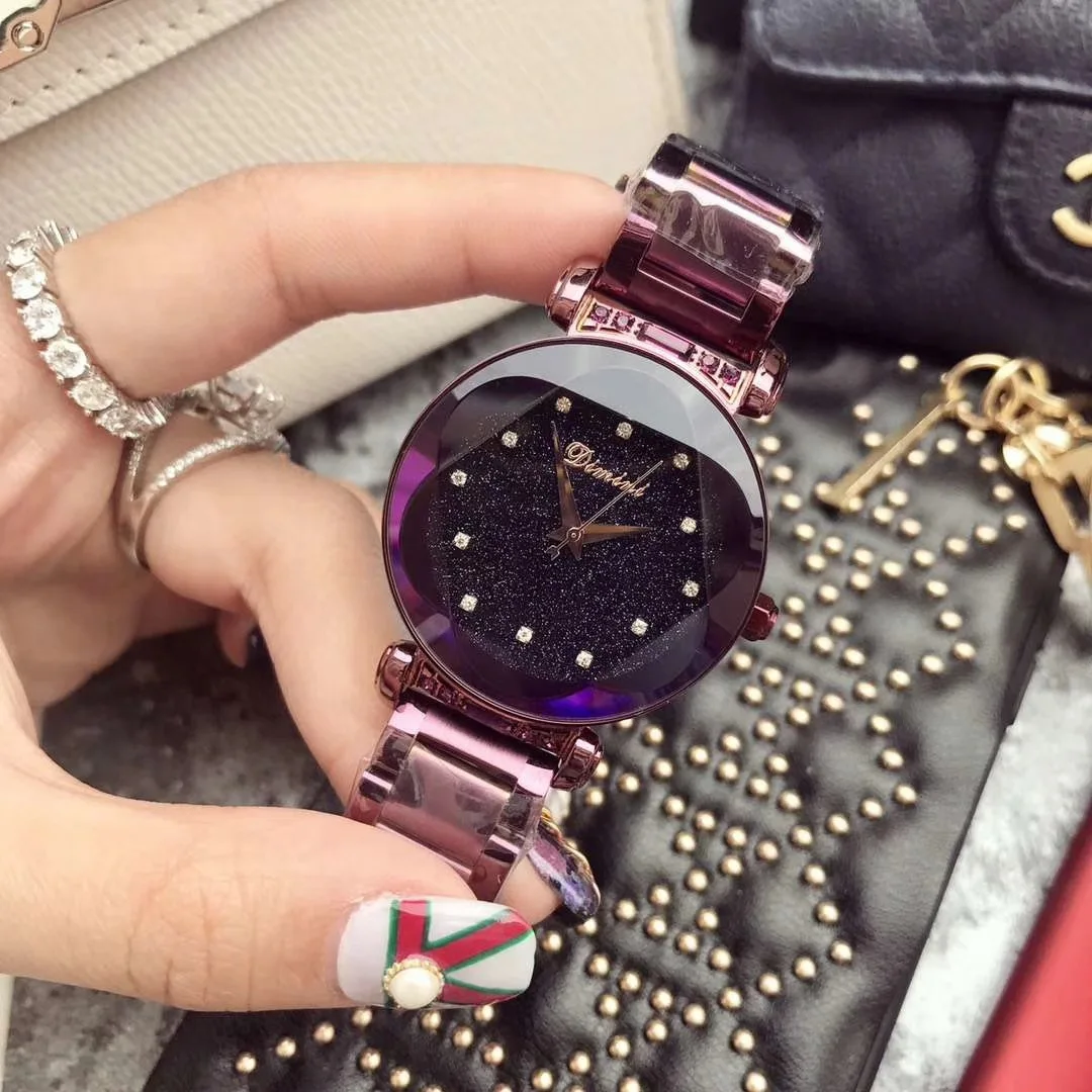 

Luxury Rose Gold Women Watches Minimalism Starry Sky Fashion Casual Female Wristwatch Elegant Roman Numeral Purple Clock Hot