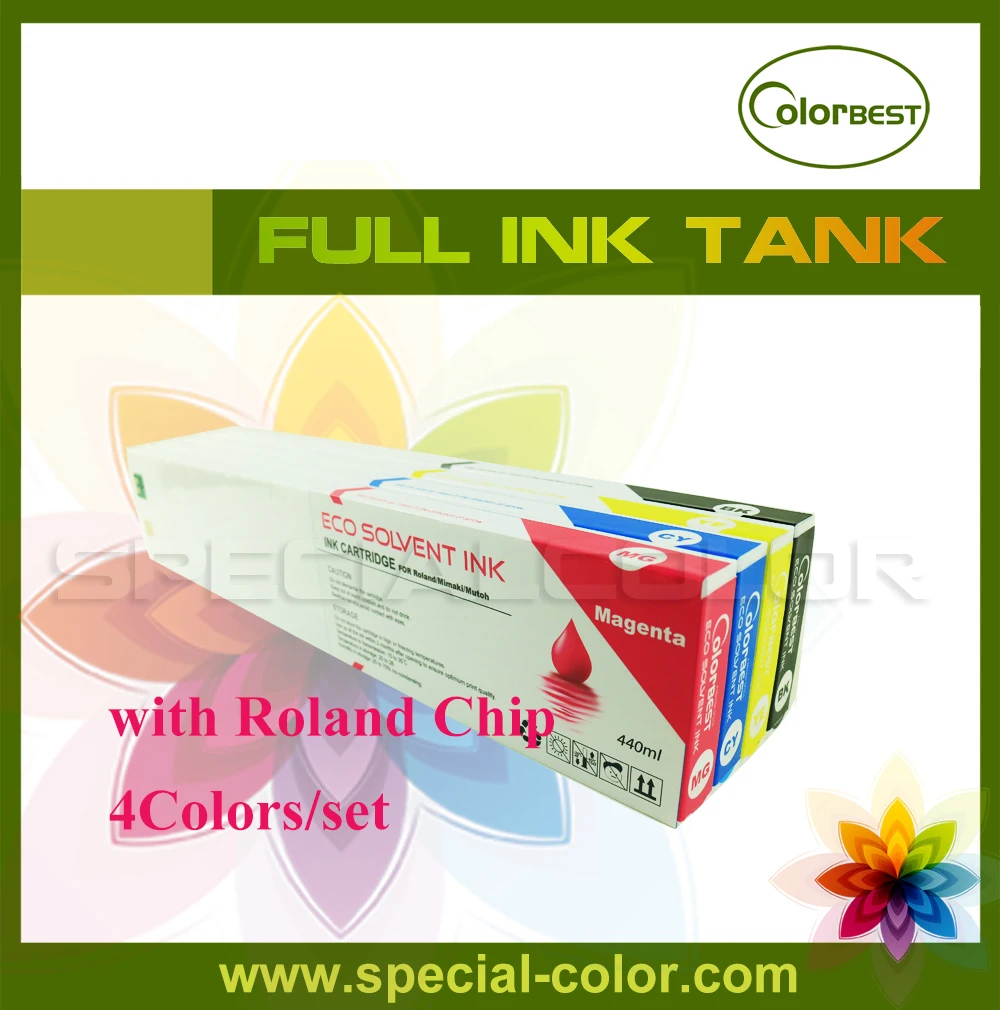 

4 colors/set CMYK Roland DX4 Solvent Printer Full Ink Cartridge with chip