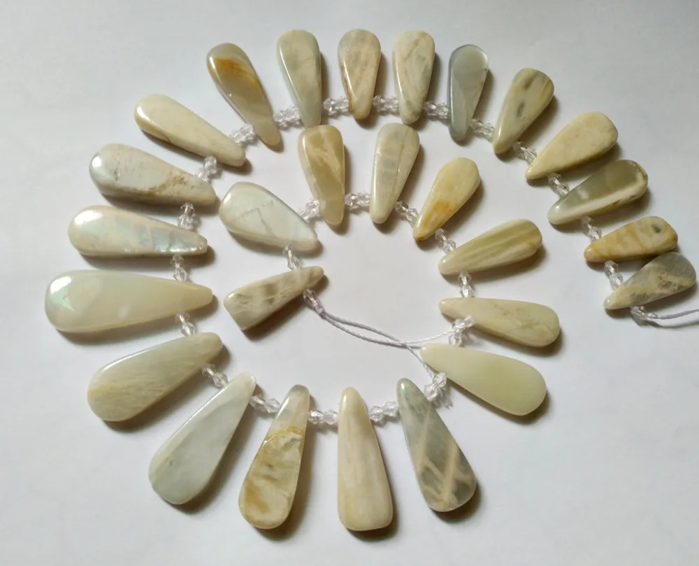 Loose Beads Natural Moon Stone Long Drops Gem stone Beads 2strings/lot