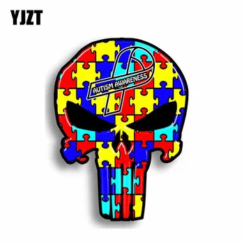 

YJZT 12.7CM*9.3CM Autism Awareness Punisher Skull Car Sticker Personality Skull Decal PVC 6-0280