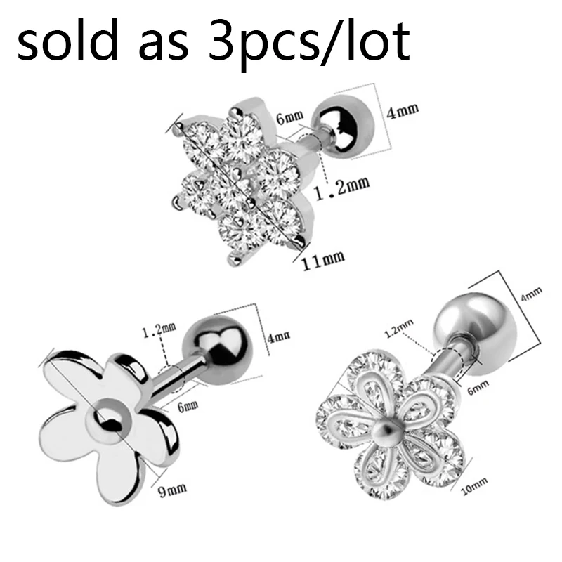 1PC Colorful Lip Stud Ring Steel Ear Tragus Cartilage Piercing Oreja Earring Ear Stud Flower Helix Sexy Body Piercing Jewelry 