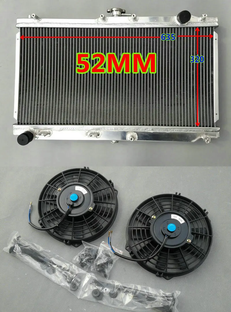 52 мм алюминиевый гоночный радиатор и вентиляторы для Mazda MX5 MX-5 Miata NB MT 1,6/1.8L L4 двигатель 1998-2005 комплект 99 00 01 02 03 04