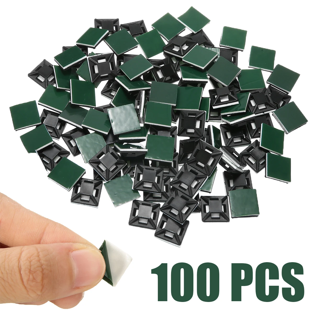 Pohiks 100pcs Square Self Adhesive Cable Tie Base Mounts Bases Sticky Socket 12.5mm