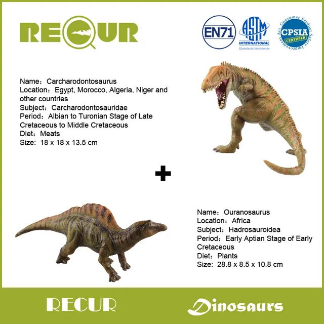 2 pcs lot recur carcharodontosaurus ouranosaurus hand painted soft carcharodontosaurus size